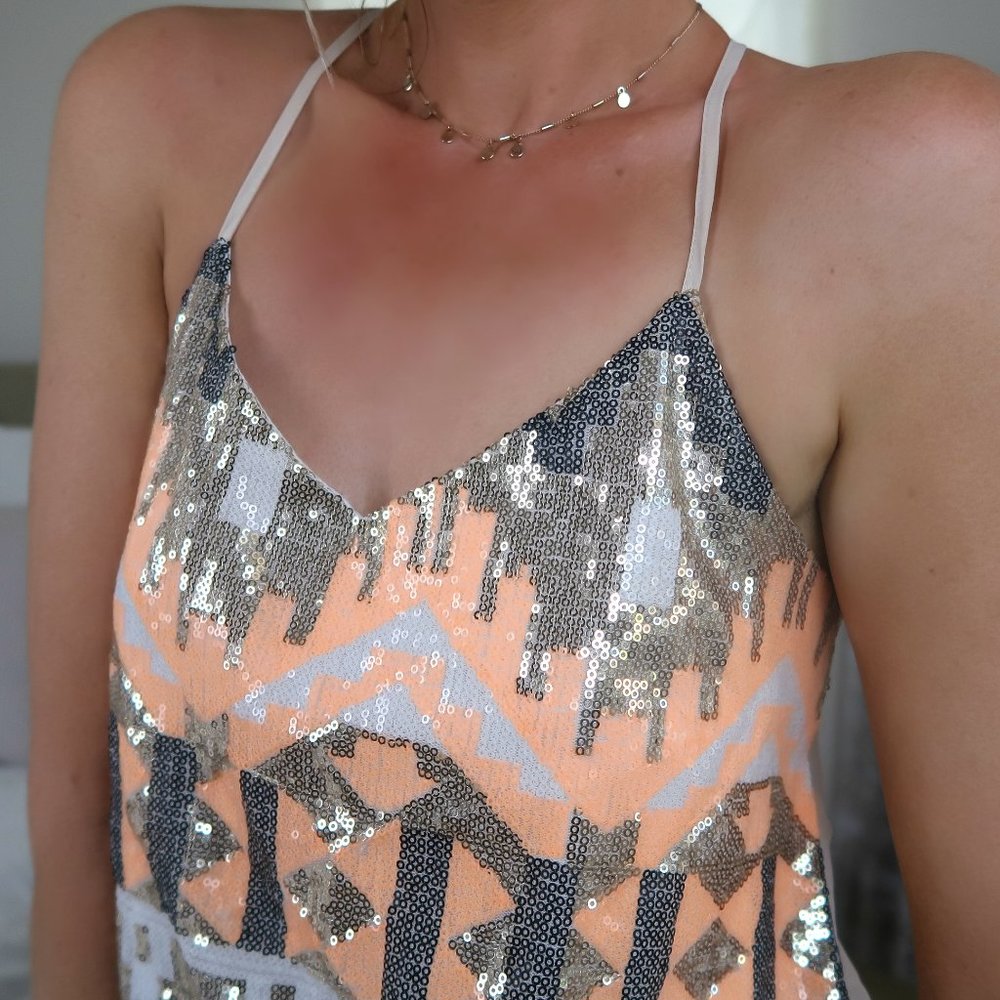Pink/Gold/Nude Aztec Sequin Strap Top